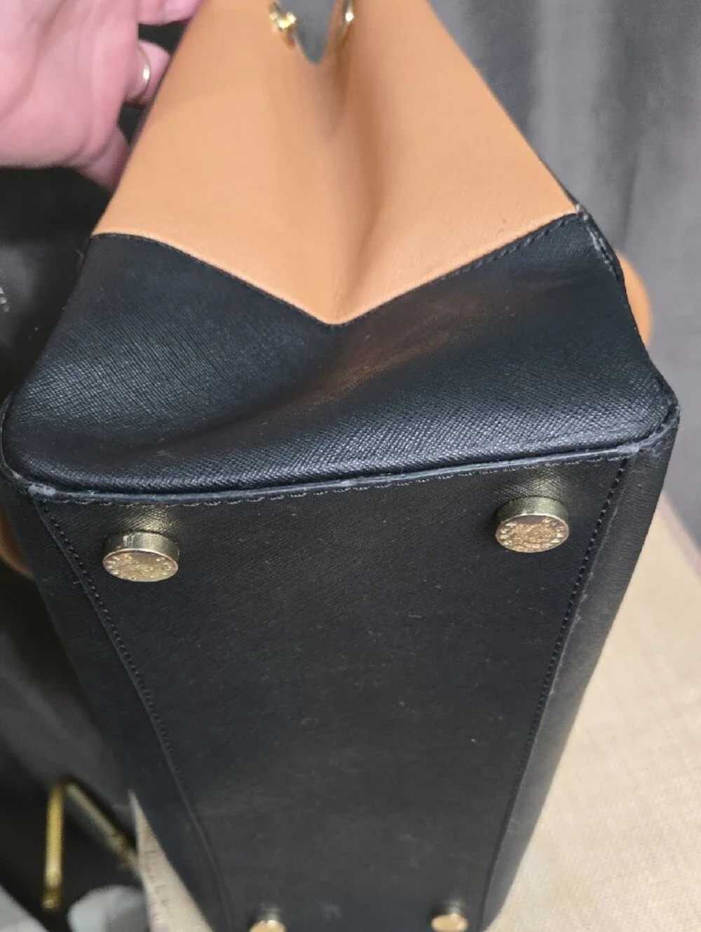 SALE! Michael Kors Beige and Black Leather Satchel with Gold MK Charm